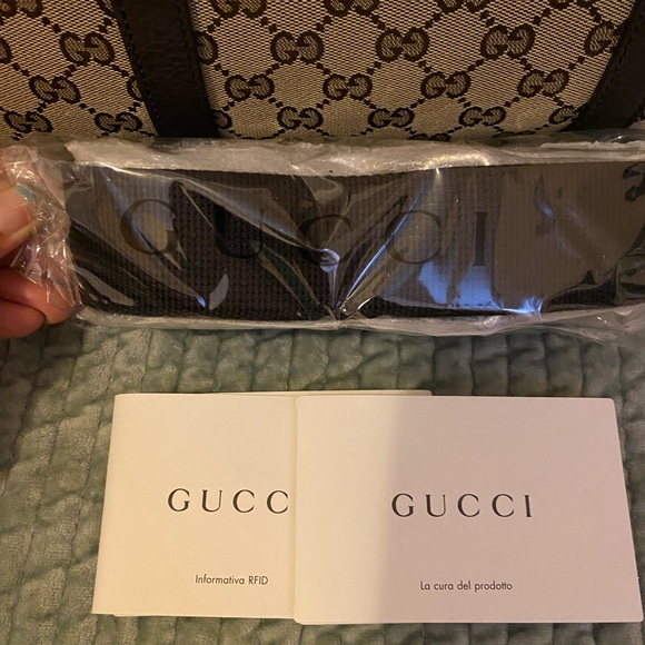 Gucci Large Handbag with strap Dark brown beige canvas tote New - Picture 3 of 11